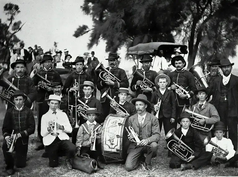 Archive black and white photograph of a brass band